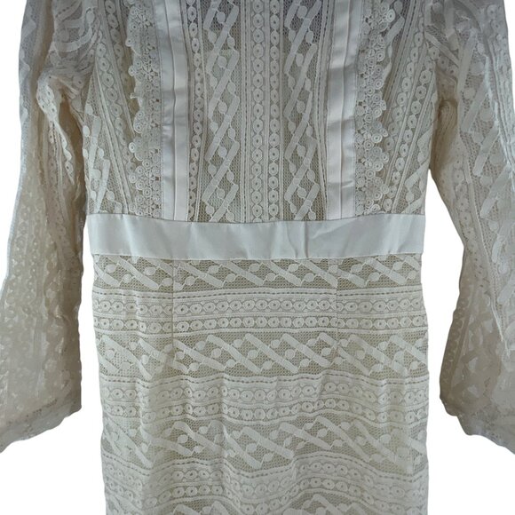 Metisu NWT Cream Sheer Lace Overlay Fishtail Midi Dress M Cottagecore Luxury - Picture 9 of 10